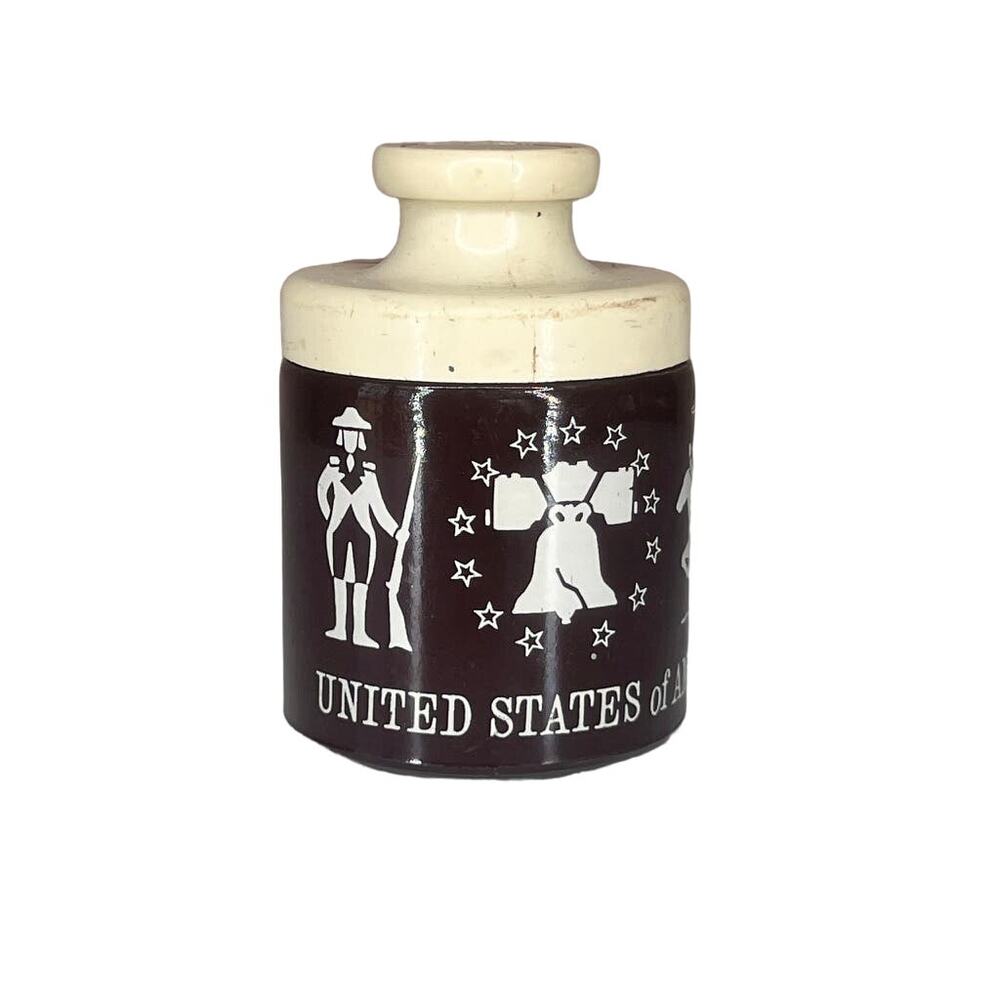 VINTAGE AMERICAN BISQUE Mister Mustard Bicentennial Glass Kitchen Jar